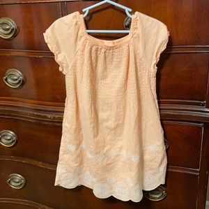 Eyelet trim dress with elastic bodice